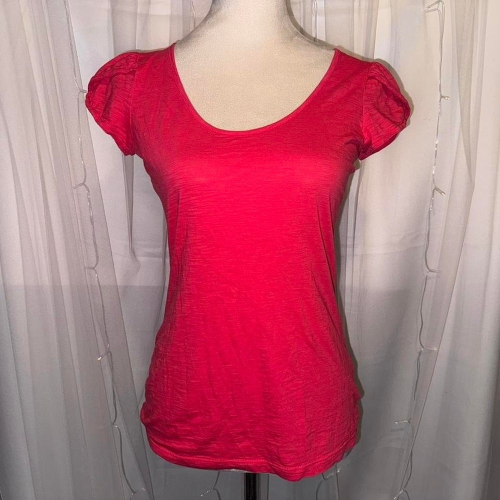 Lily Pulitzer, 100% Cotton TShirt, Women's, Size Small, Bright Coral Puff Sleeve
